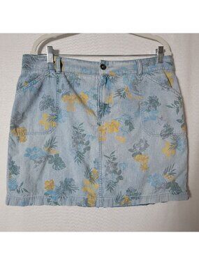 Christopher & Banks Skort Womens Sz 14 Denim floral print Blue & Yellow